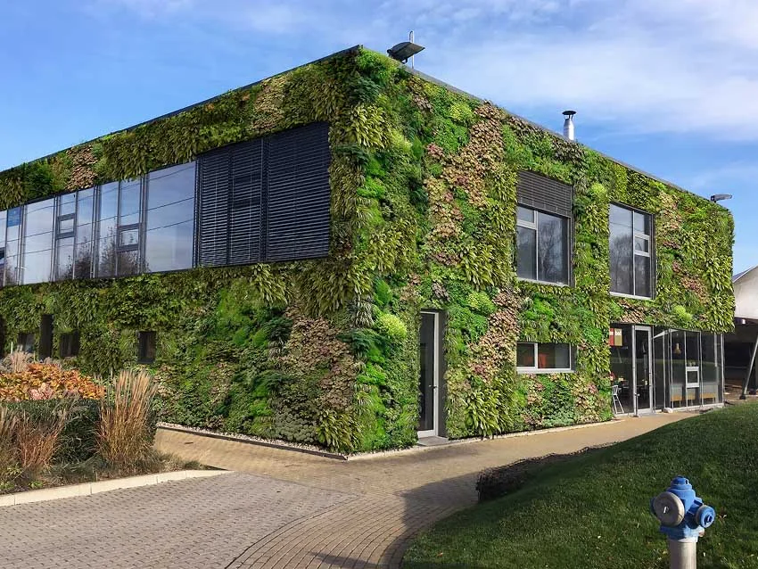 Golf Hostivař, Studie, grüne Fassade - Vollflächiges vertikales Grün an der Fassade eines Bürogebäudes Golf Hostivař, Studie - Vollflächiges vertikales Grün an der Fassade eines Bürogebäudes